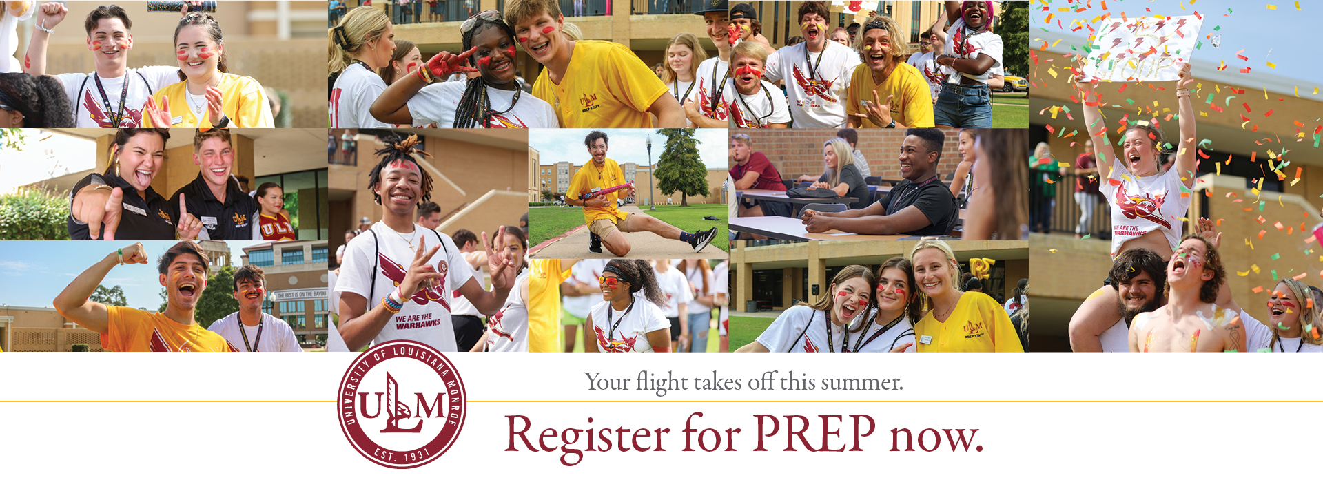 #slide4 Collage of students in matching PREP orientation shirts participating in games, cheering, group activities, and campus events while showing excitement, fun, and school spirit.